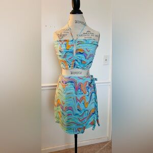 Wild Fable Aqua Multi Swirl Crop Top and Skirt Set